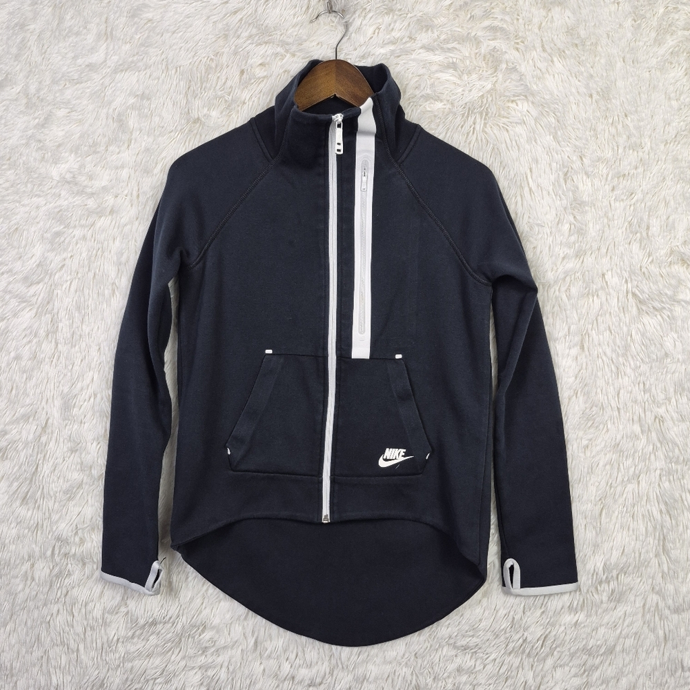 Nike Sportswear Tech Womens S Black Moto Cape Zip Up Hooded Jacket 642688-010